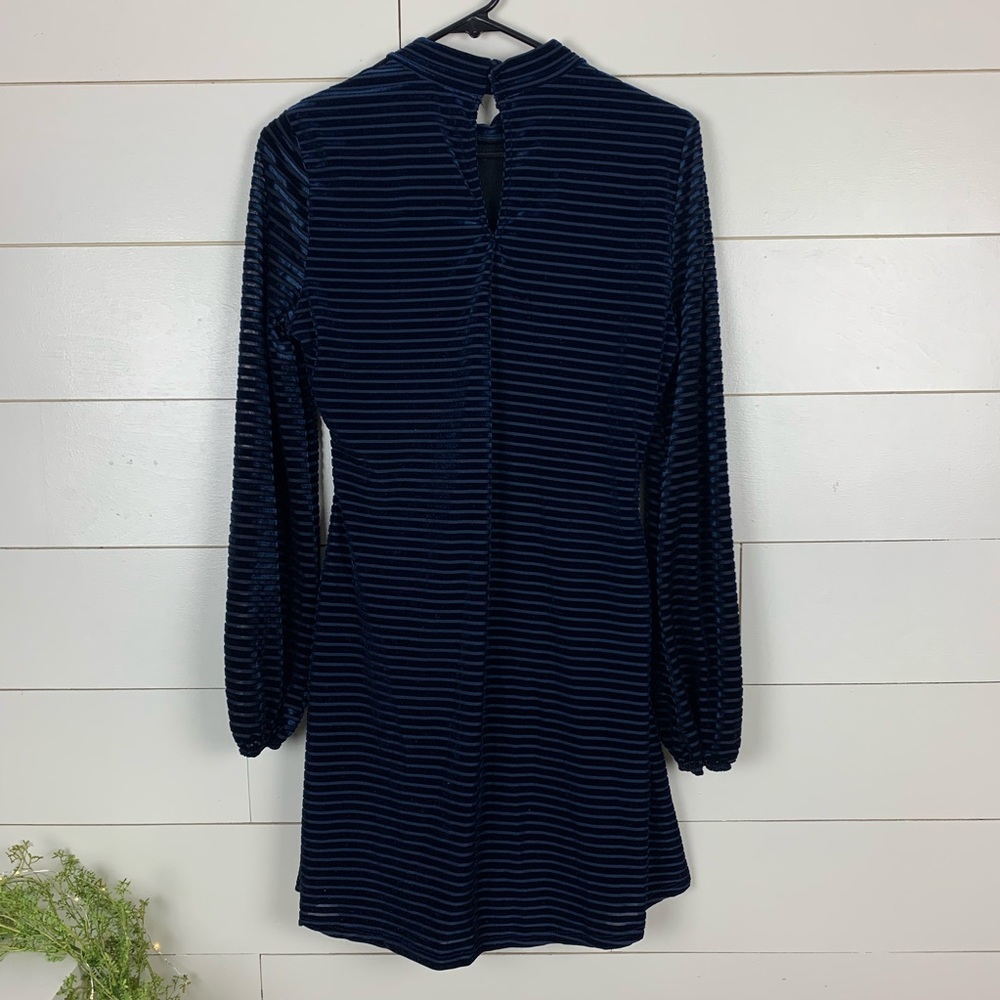 Lulus Navy Blue Striped Velvet Long Sleeve Dress - Picture 7 of 8